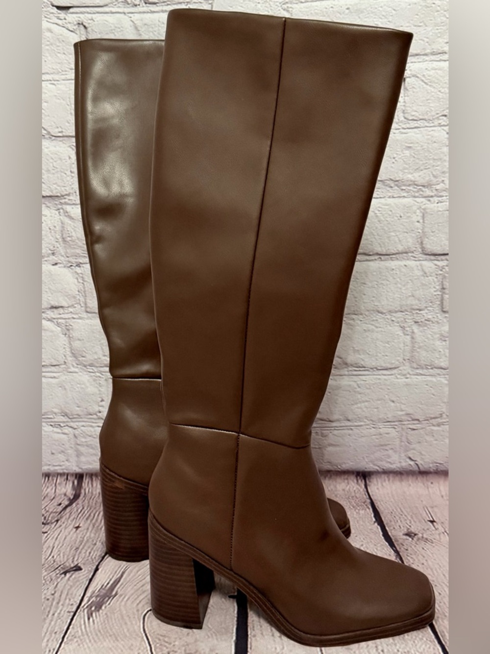 Women's Tall Brown Leather Block Heel Boots